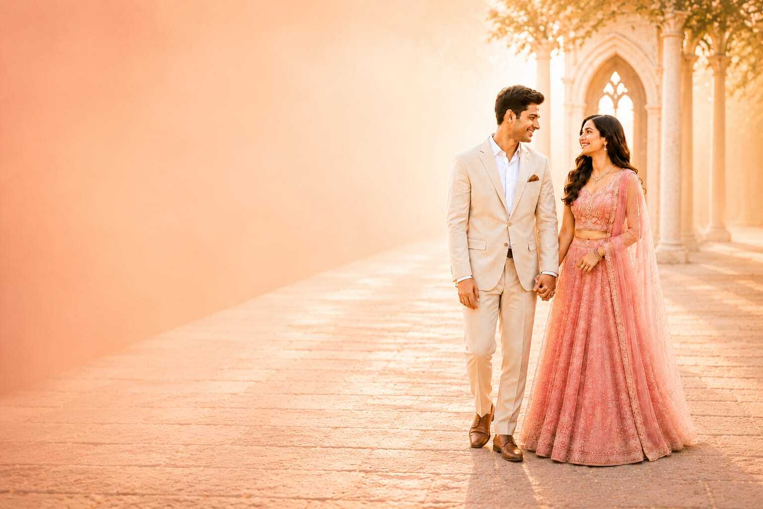 Happy Indian couple in traditional wedding attire